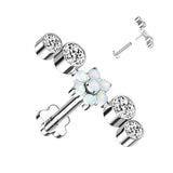 Titanium Threadless Push in CZ & Opal Flower Labret Cartilage