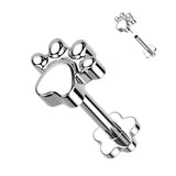 Titanium Threadless Push in Flower Base Labret With Paw Print Top