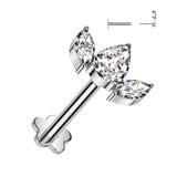 Titanium Threadless Push in Pear CZ Flower Base Labret Cartilage