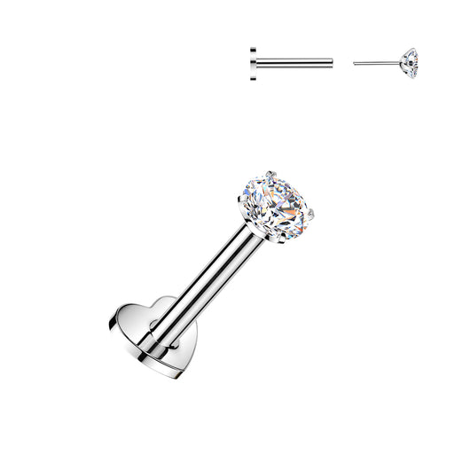 Titanium Threadless Push in Heart Flat Back 3mm CZ Labret Cartilage