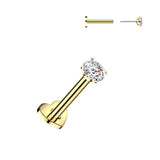 Titanium Threadless Push in Heart Flat Back 3mm CZ Labret Cartilage