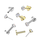 Titanium Threadless Push in Heart Flat Back 3mm CZ Labret Cartilage