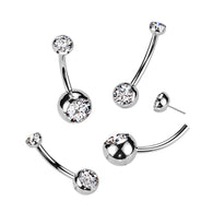 Titanium Threadless Push In Bezel CZ Belly Button Ring