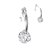 Titanium Threadless Push In Star Dangle Prong CZ Belly Button Ring