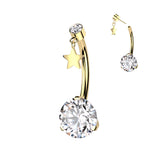 Titanium Threadless Push In Star Dangle Prong CZ Belly Button Ring