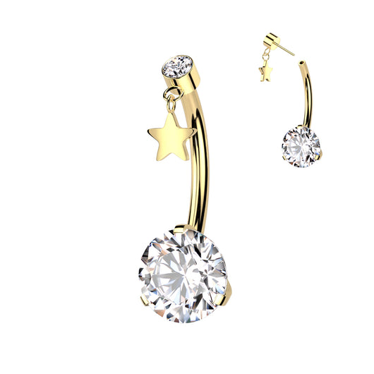 Titanium Threadless Push In Star Dangle Prong CZ Belly Button Ring