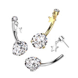 Titanium Threadless Push In Star Dangle Prong CZ Belly Button Ring