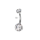 Titanium Threadless Push In Prong Set CZ Belly Button Ring