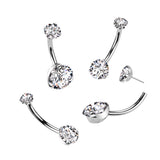 Titanium Threadless Push In Prong Set CZ Belly Button Ring