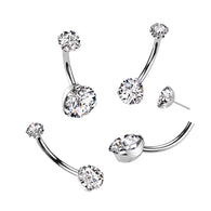 Titanium Threadless Push In Prong Set CZ Belly Button Ring