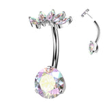 Titanium Threadless Push In CZ & 5 Marquise CZ Fan Top Belly Button Ring