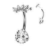 Titanium Threadless Push In CZ & 5 Marquise CZ Fan Top Belly Button Ring