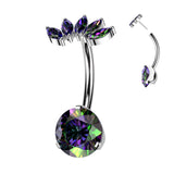 Titanium Threadless Push In CZ & 5 Marquise CZ Fan Top Belly Button Ring