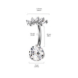 Titanium Threadless Push In CZ & 5 Marquise CZ Fan Top Belly Button Ring