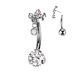 Titanium Threadless Push In CZ & 3 Marquise CZ Dangle Belly Button Ring