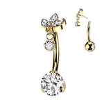 Titanium Threadless Push In CZ & 3 Marquise CZ Dangle Belly Button Ring