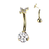 Titanium Threadless Push In CZ & Butterfly CZ Top Belly Button Ring