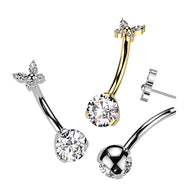 Titanium Threadless Push In CZ & Butterfly CZ Top Belly Button Ring