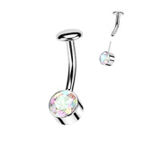 Titanium Threadless Push In Bezel Set CZ Belly Button Ring