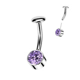 Titanium Threadless Push In Bezel Set CZ Belly Button Ring