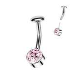 Titanium Threadless Push In Bezel Set CZ Belly Button Ring