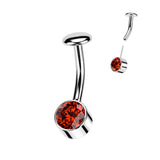 Titanium Threadless Push In Bezel Set CZ Belly Button Ring