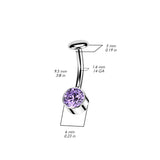 Titanium Threadless Push In Bezel Set CZ Belly Button Ring