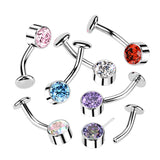 Titanium Threadless Push In Bezel Set CZ Belly Button Ring