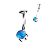 Titanium Threadless Push In Bezel Set Opal Belly Button Ring