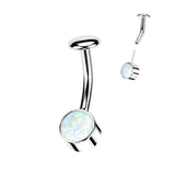 Titanium Threadless Push In Bezel Set Opal Belly Button Ring