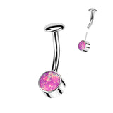 Titanium Threadless Push In Bezel Set Opal Belly Button Ring