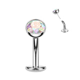 Titanium Threadless Floating Base Bezel CZ Long Belly Ring