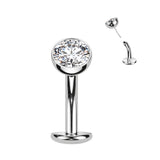 Titanium Threadless Floating Base Bezel CZ Long Belly Ring