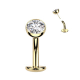 Titanium Threadless Floating Base Bezel CZ Long Belly Ring