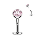 Titanium Threadless Floating Base Bezel CZ Long Belly Ring