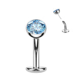 Titanium Threadless Floating Base Bezel CZ Long Belly Ring