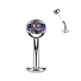 Titanium Threadless Floating Base Bezel CZ Long Belly Ring
