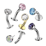 Titanium Threadless Floating Base Bezel CZ Long Belly Ring