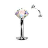 Titanium Threadless Floating Convex Base Prong Set CZ Top Belly Button Ring