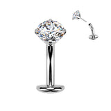 Titanium Threadless Floating Convex Base Prong Set CZ Top Belly Button Ring