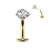 Titanium Threadless Floating Convex Base Prong Set CZ Top Belly Button Ring