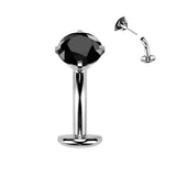 Titanium Threadless Floating Convex Base Prong Set CZ Top Belly Button Ring