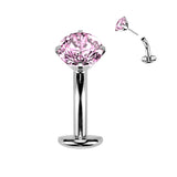 Titanium Threadless Floating Convex Base Prong Set CZ Top Belly Button Ring