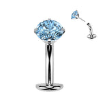 Titanium Threadless Floating Convex Base Prong Set CZ Top Belly Button Ring