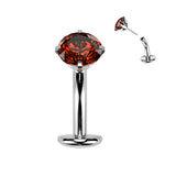 Titanium Threadless Floating Convex Base Prong Set CZ Top Belly Button Ring