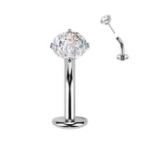 Titanium Threadless Floating Convex Base Fireworks Cut CZ Top Belly Button Ring