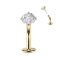 Titanium Threadless Floating Convex Base Fireworks Cut CZ Top Belly Button Ring