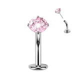 Titanium Threadless Floating Convex Base Fireworks Cut CZ Top Belly Button Ring