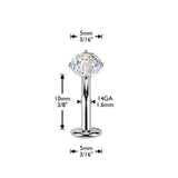 Titanium Threadless Floating Convex Base Fireworks Cut CZ Top Belly Button Ring