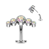 Titanium Threadless Floating Convex Basel 5 Crystals Curve Top Belly Button Ring